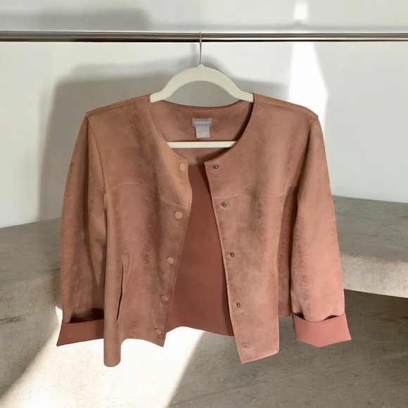 Chico’s Women’s Ultra Suede Jacket Blush Pink, Size 1 (Medium Size 8-10) - Picture 3 of 8